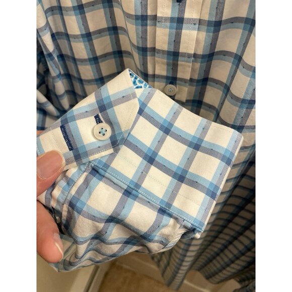 Robert Graham Mens Button Down Shirt White Blue Plaid W/Flip Up Cuff Design 1xl - Picture 7 of 10
